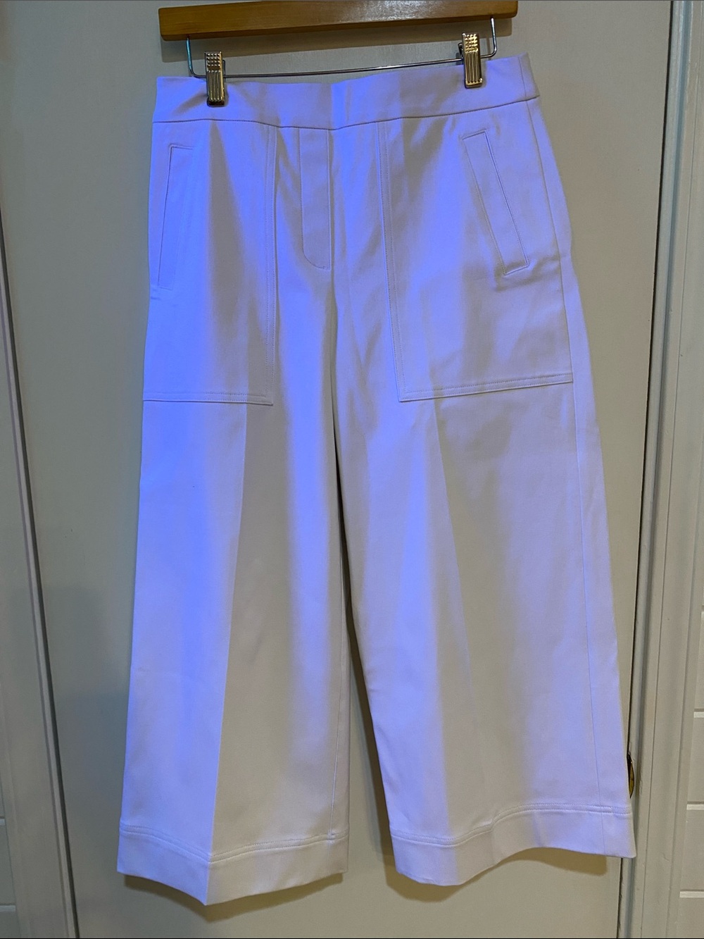 SPANX White Wide Leg Crop Pants with Front Patch Pockets